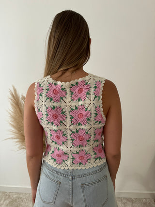 Pink flowers crochet top