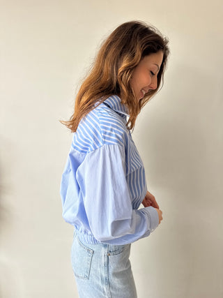 Blue striped pocket blouse