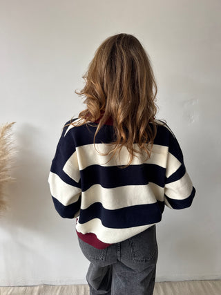 Navy beige striped soft knit