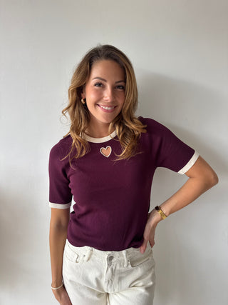 Heart detail burgundy top