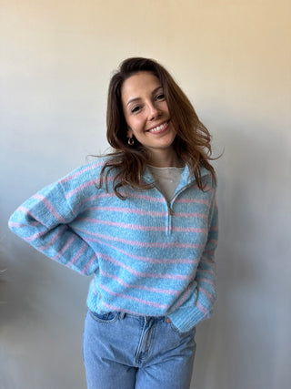 Blue pink striped soft knit