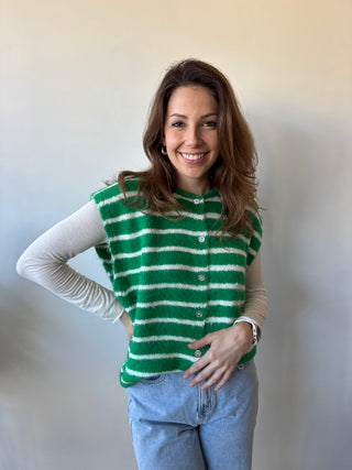 Green striped button knit