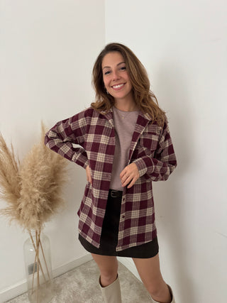 Burgundy checked shirt