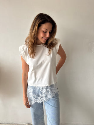 Lace details white top