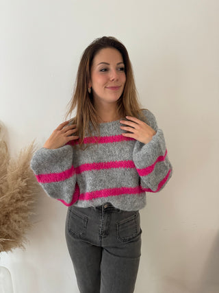 Pink grey striped knit