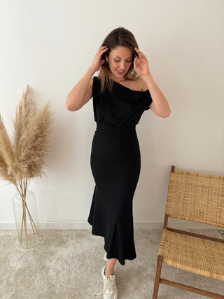 Black off shoulder maxi dress