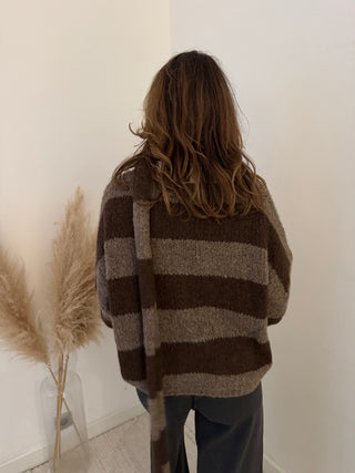 Brown striped button scarf knit
