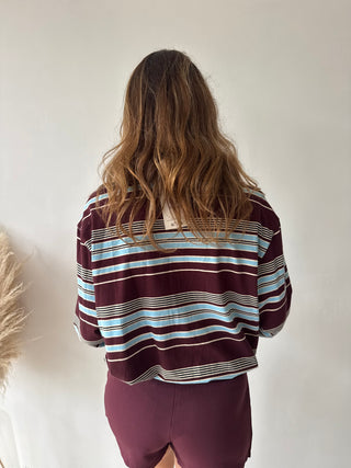 Burgundy blue striped polo