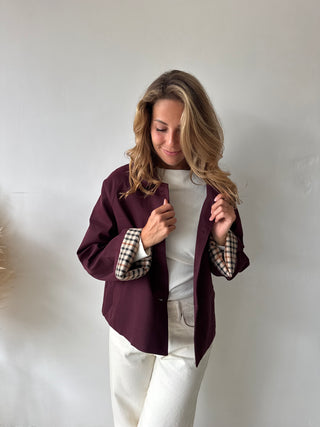 Burgundy checked trench jacket