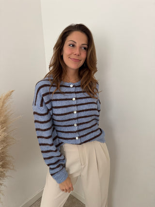 Blue coffee striped button knit