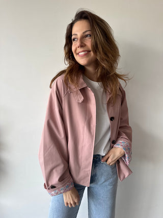 Flower details pink trench jacket