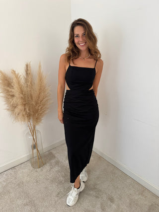 Cut out linen black dress