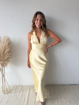 Yellow satin maxi dress