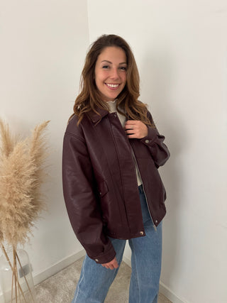 Burgundy faux leather jacket