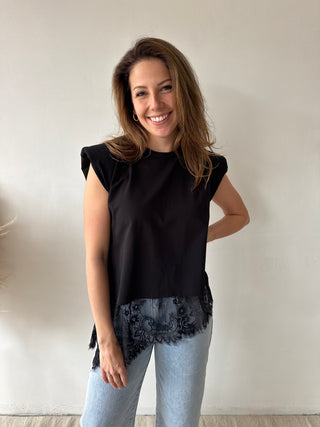 Lace details black top
