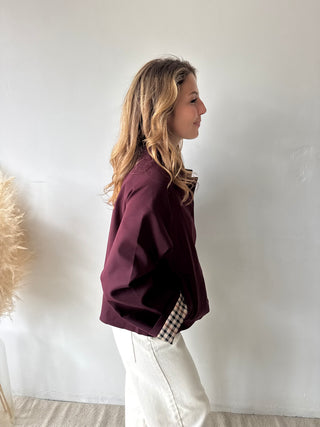 Burgundy checked trench jacket
