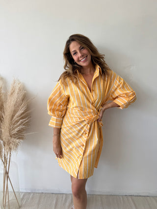 Yellow knot shirt dress