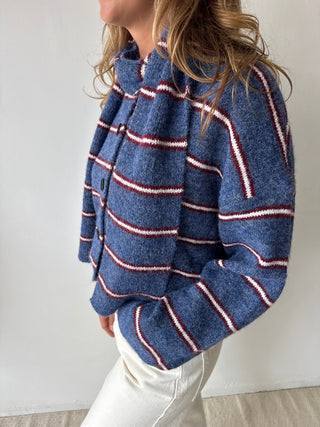 Burgundy blue striped scarf knit