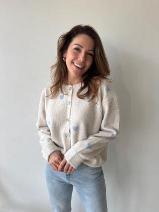 Blue hearts beige knit