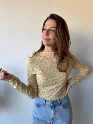 Yellow flowered long sleeve top