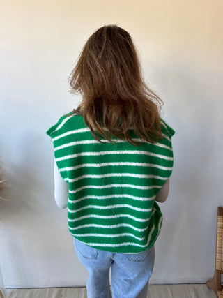 Green striped button knit