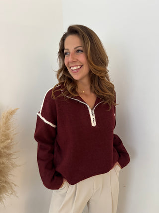White details burgundy knit