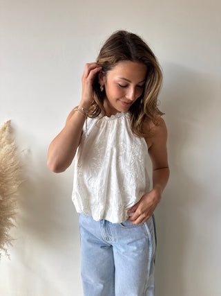 White open back lace top