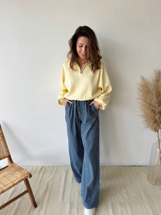 Blue striped wide pants