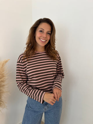 Brown pink striped top