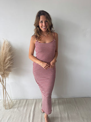 Red striped bodycon dress
