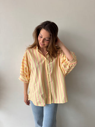 Yellow pink striped blouse