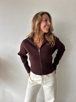 Brown zipper knit
