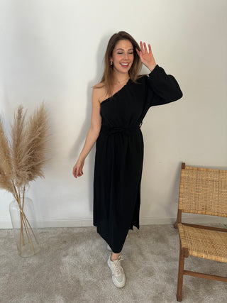 Black one sleeve tetra dress