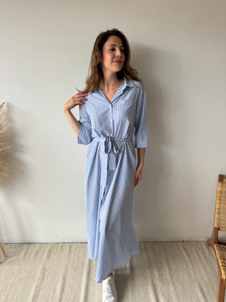Blue striped maxi dress
