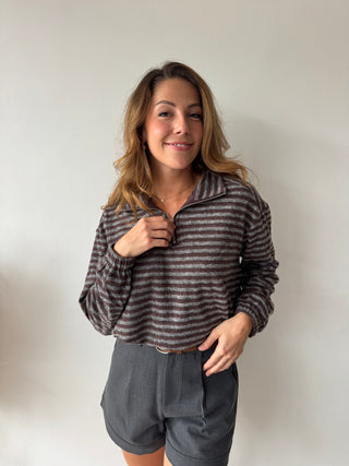 Soft brown grey zipper knit