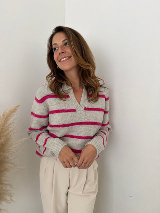 Pink grey striped knit