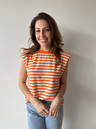 Orange striped sleeveless top