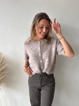 Taupe short sleeves button knit
