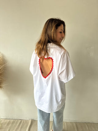 Open back heart white blouse