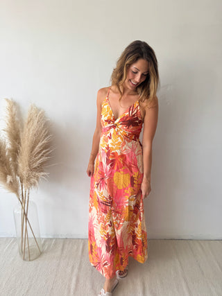 Orange yellow flowered dress