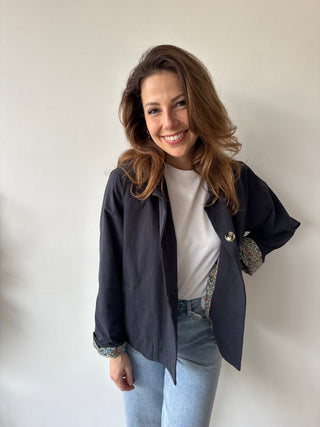 Flower detail navy trench jacket