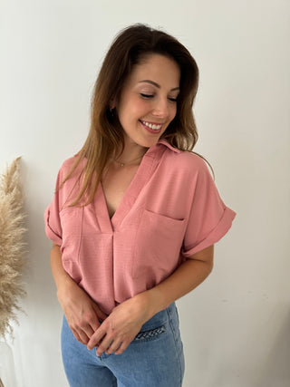 Old pink pocket blouse