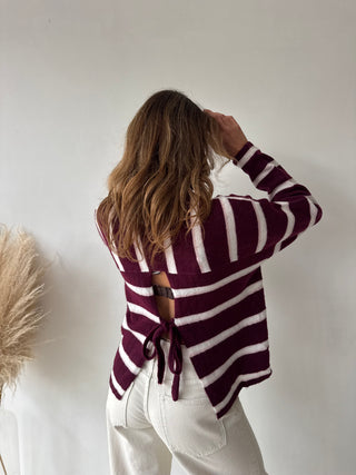 Burgundy striped knot knit