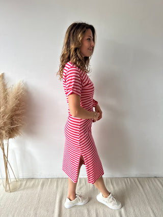 Fuchsia pink striped knot dress