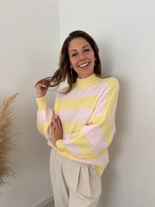 Yellow pink striped knit