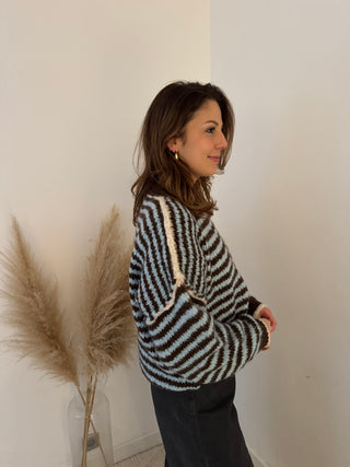 Brown blue striped soft knit