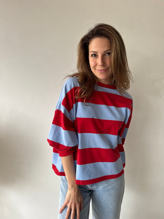 Blue red striped top