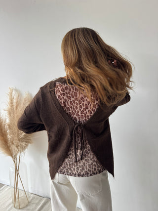 Leopard back detail brown knit