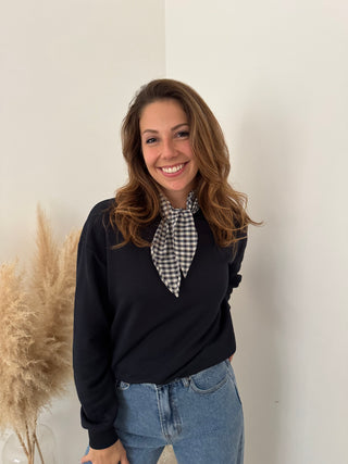 Simple navy scarf sweater