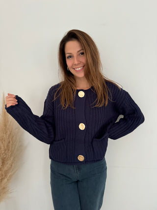 Gold buttons navy knit